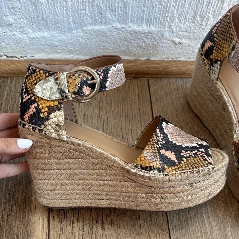 Marc Fisher Leather Snakeskin Alida Espadrille Wedge Sandal sz 9